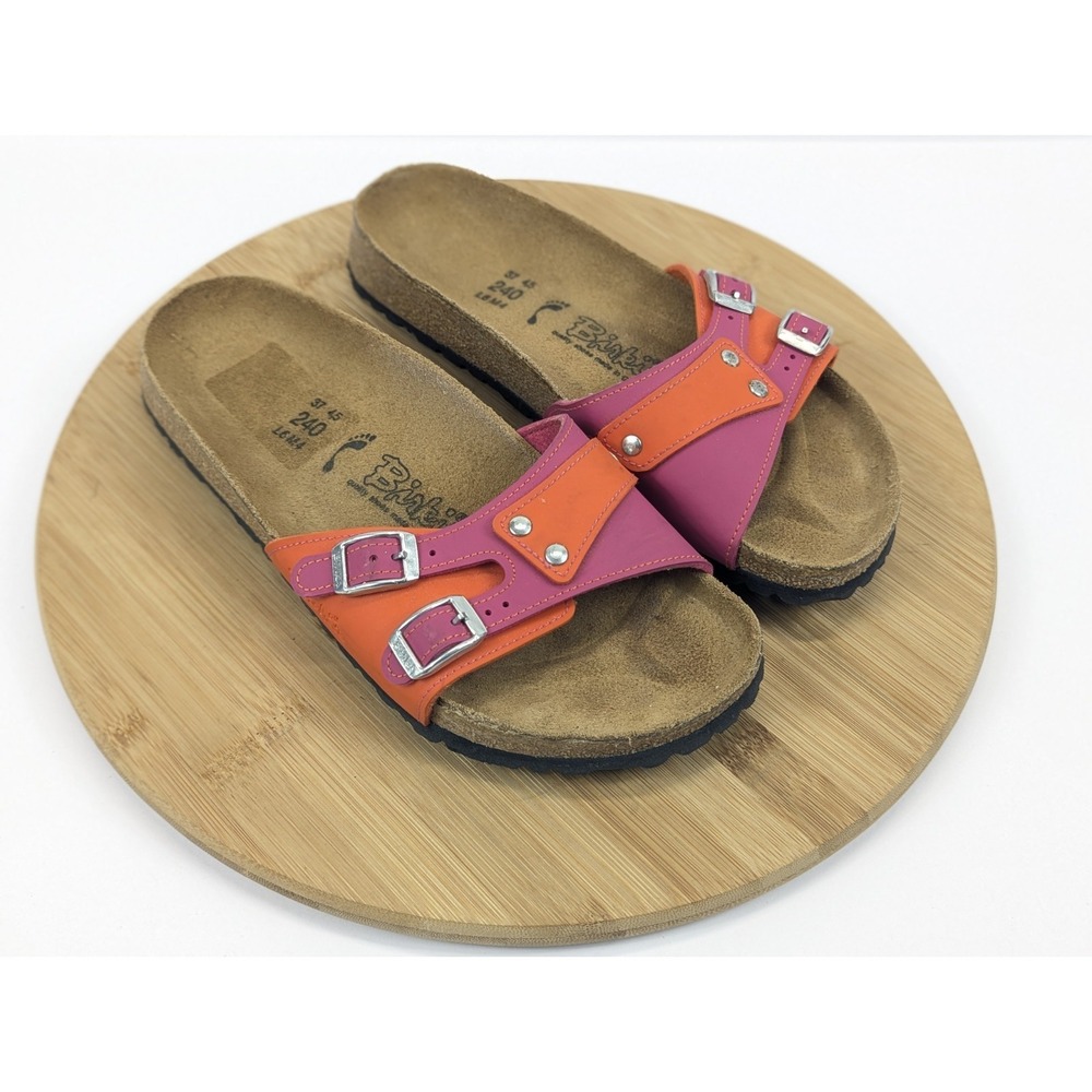 Birkis Birkenstock Womens 6 Pink Orange Colorblock Slide Sandals Germany‎ EU 37